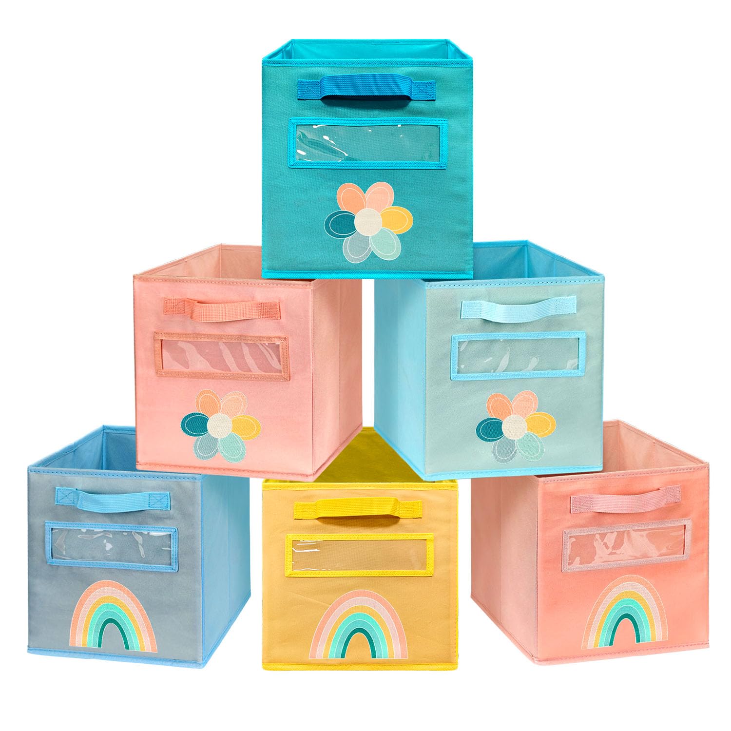 ABCKEY cube storage bin 11-inch front view highlights sturdy foldable design for cube shelves.
