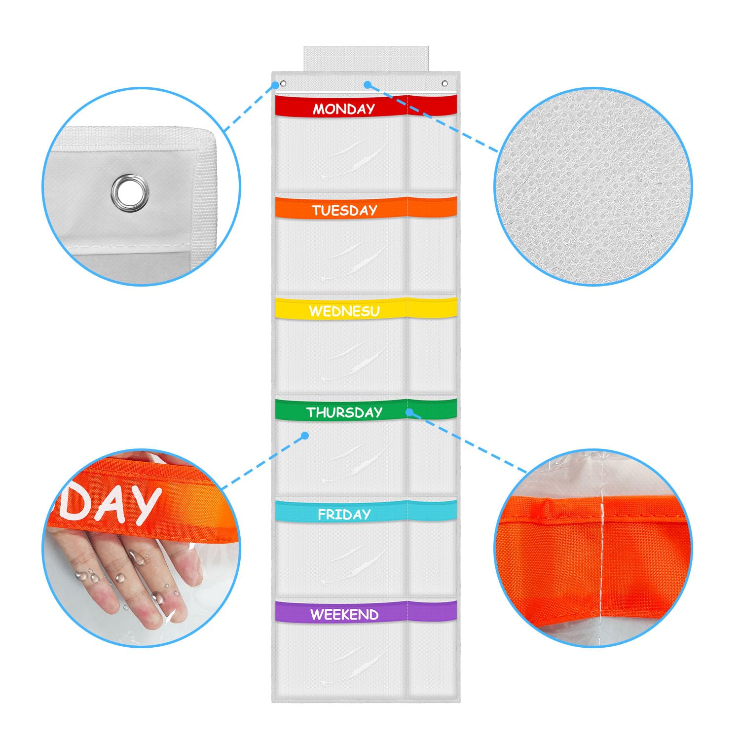 ABCKEY Rainbow Weekly Organizer includes space for a daily schedule beside clothes.