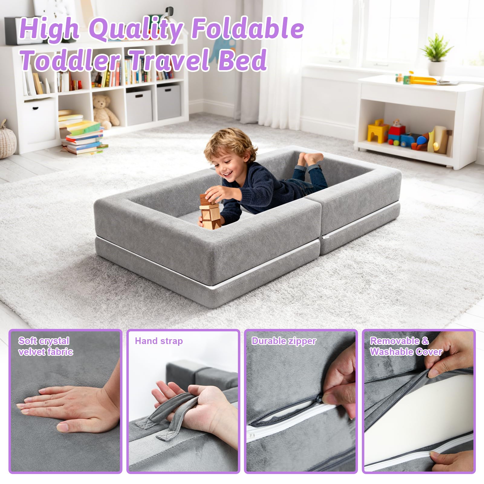 Abdtech 3-in-1 soft foam floor bed for cozy naps.