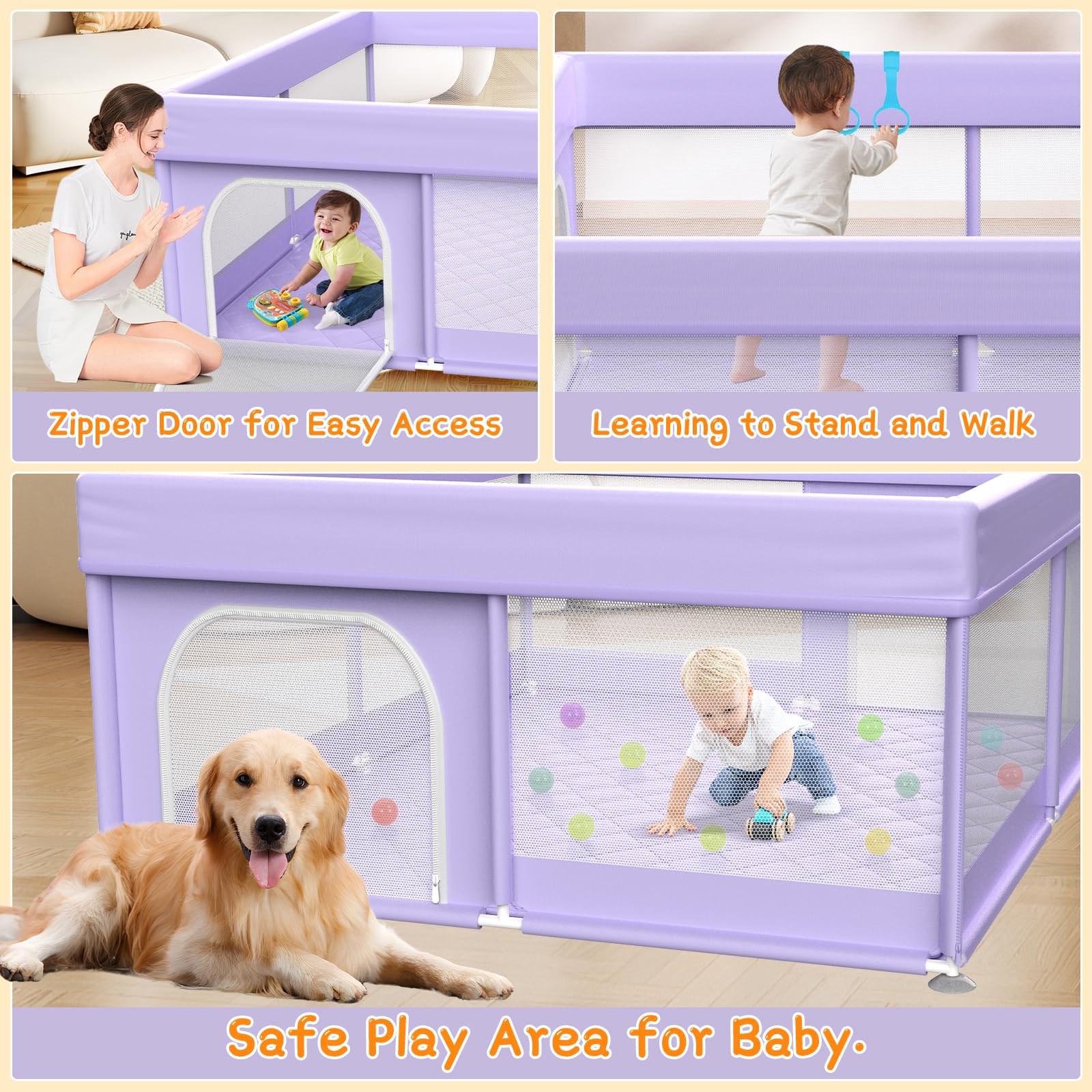 Abdtech playpen assembly-purple-design captures quick, tool-free setup in minutes.