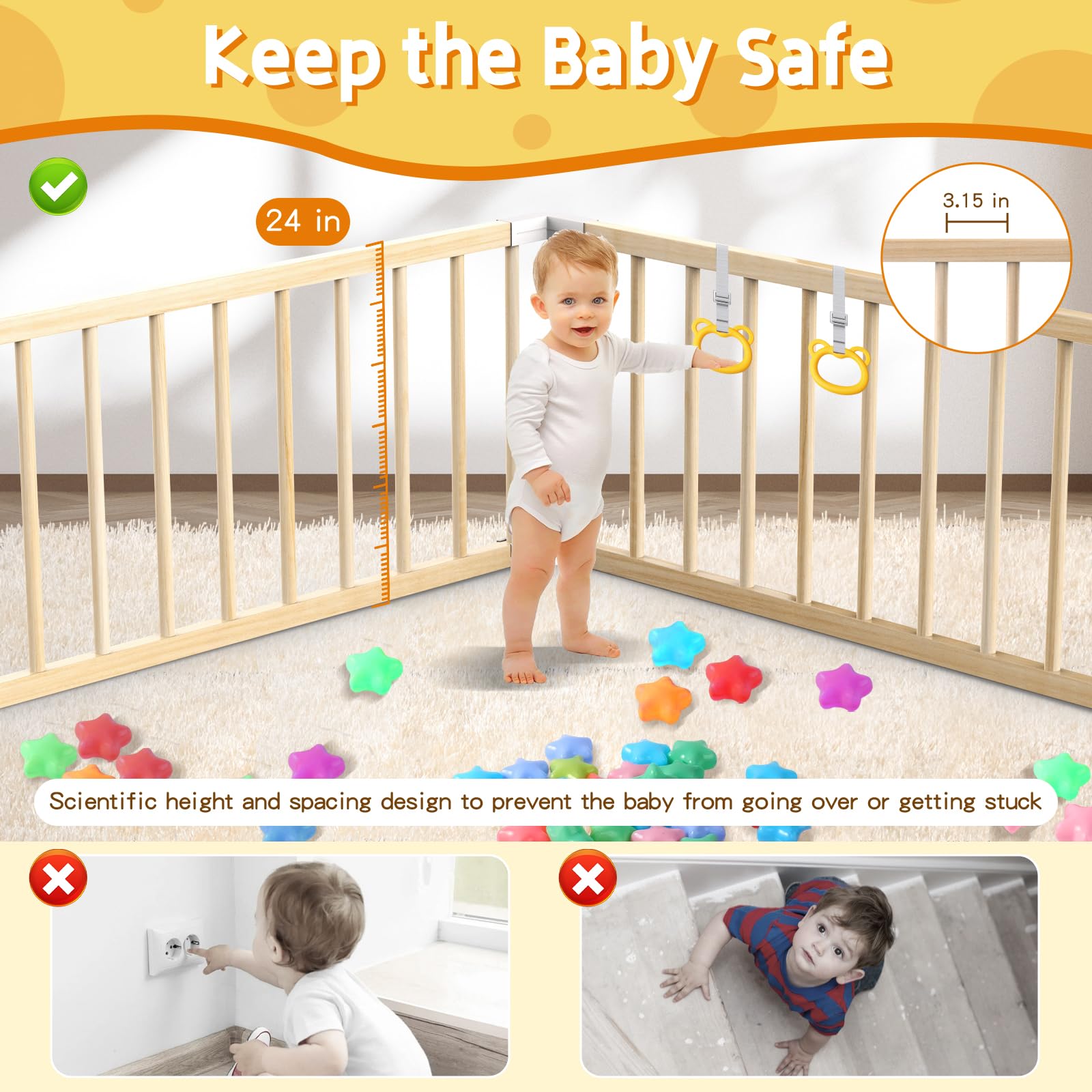 Abdtech Baby Wooden Playpen door-lock closeup highlighting secure access.