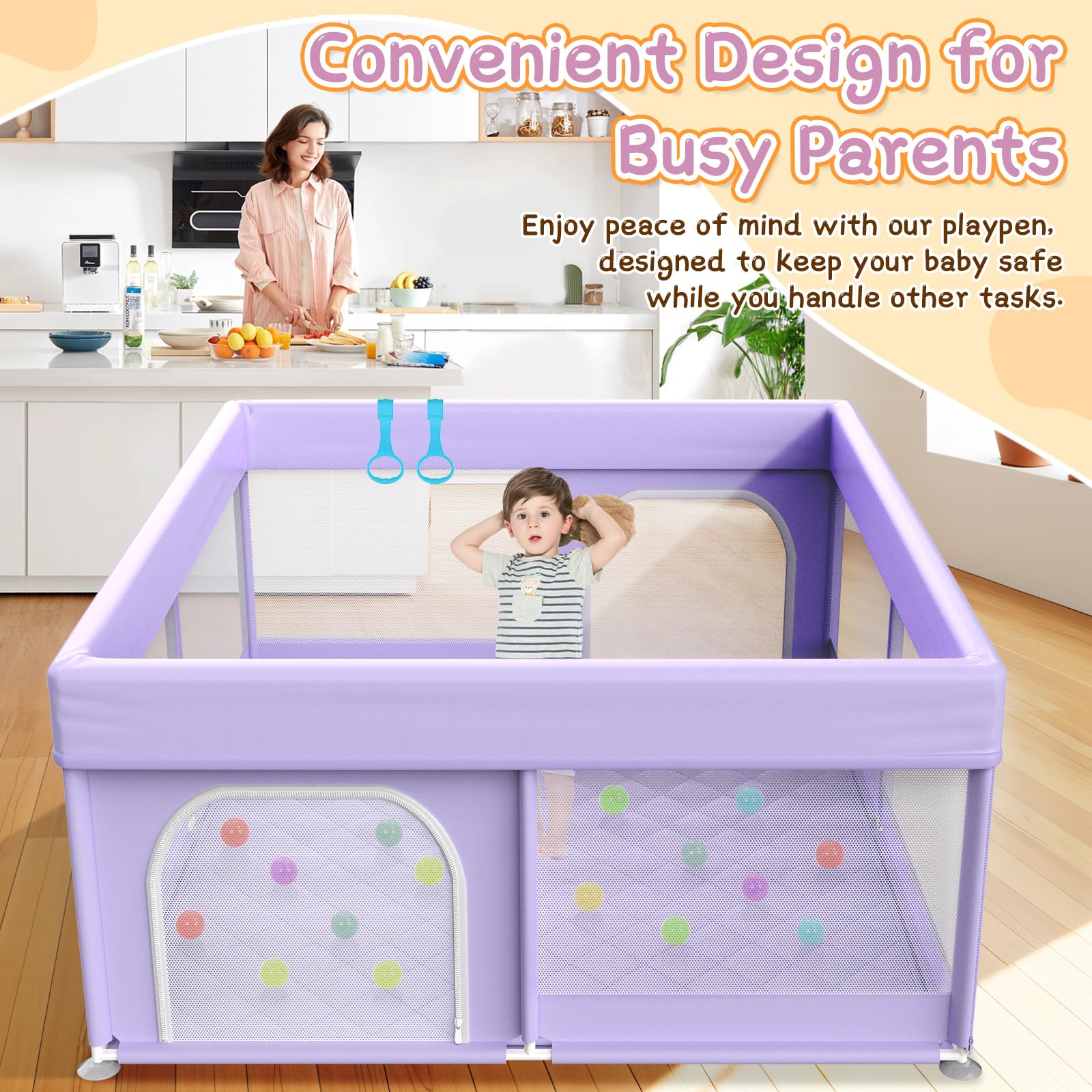 Abdtech baby playpen front zipper door enables quick entry for toddlers