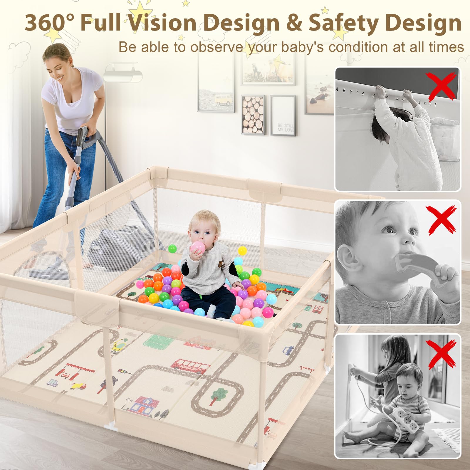 Abdtech Baby Playpen includes multi-function accessories to support independent play.