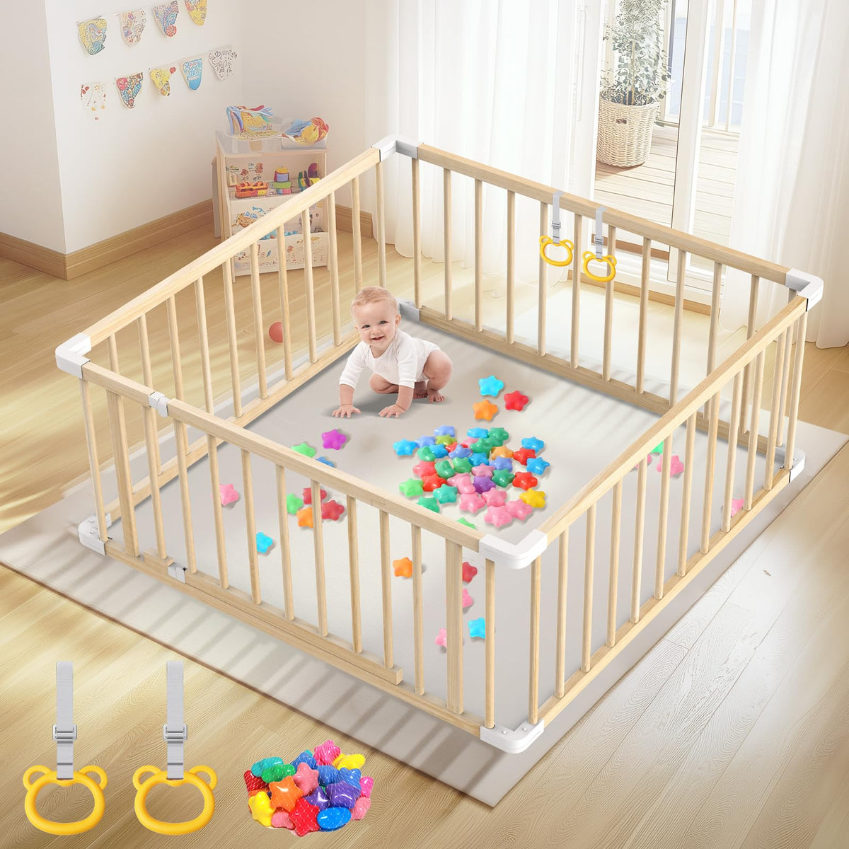Abdtech Baby Wooden Playpen open view for easy supervision and wide play.