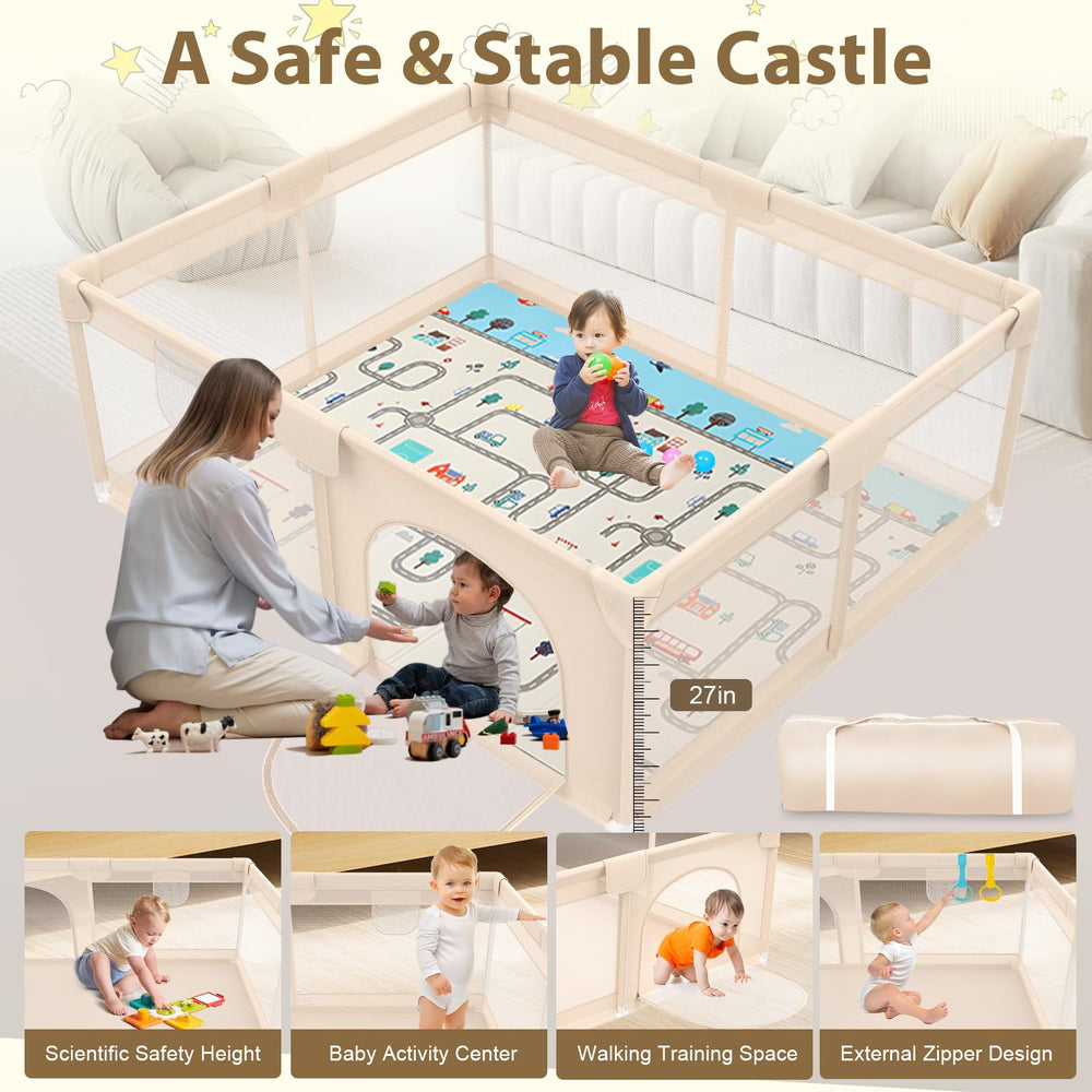 Abdtech Baby Playpen features sturdy foam padding to cushion gentle bumps.