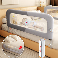 Abdtech bed guard foldable side view demonstrates compact, space-saving design for small bedrooms.