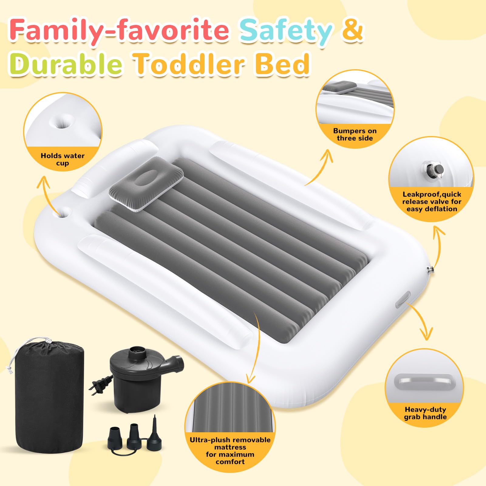 Abdtech bed surface is waterproof and easy to clean for travel messes.