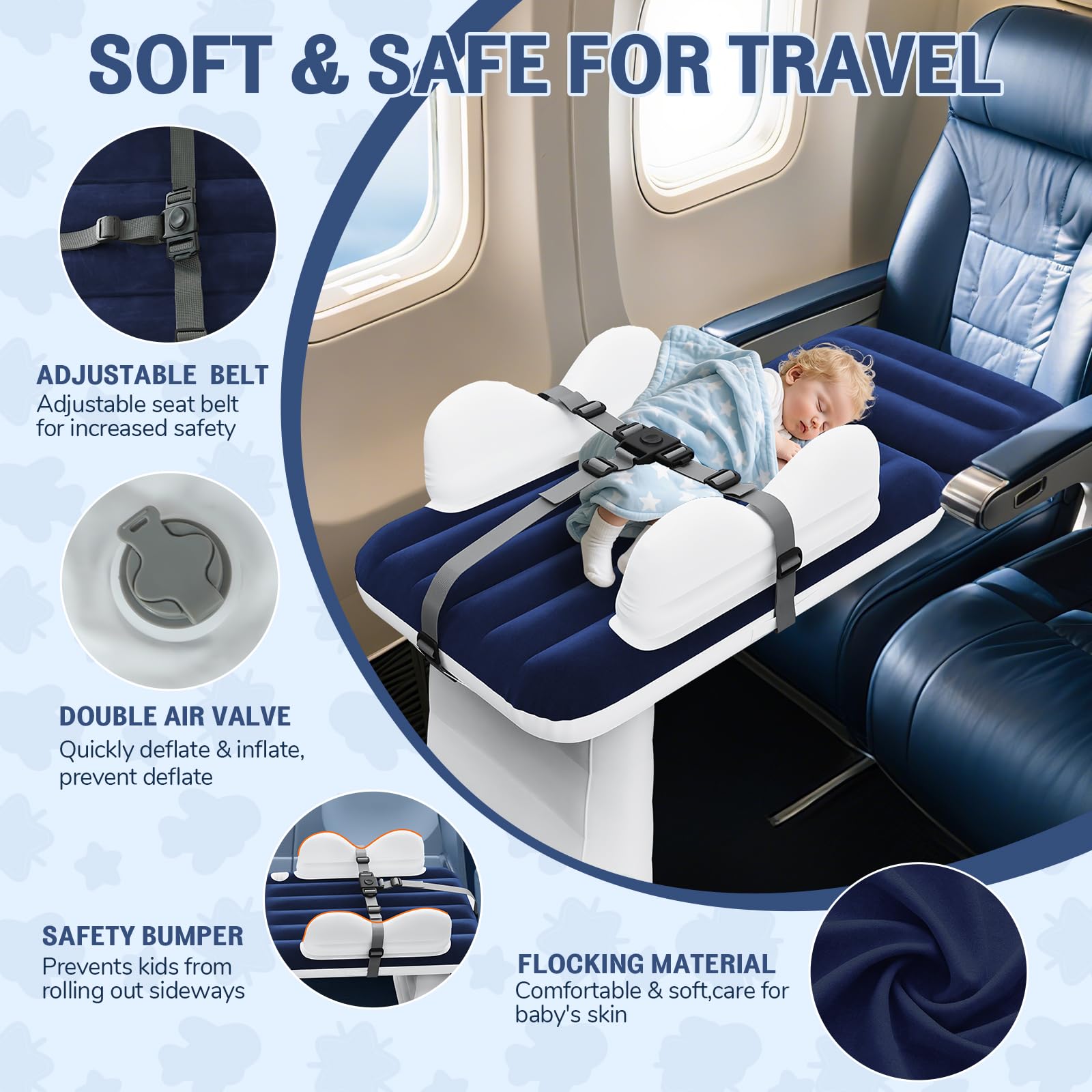 Abdtech inflatable toddler airbed footrest section for leg support during travel