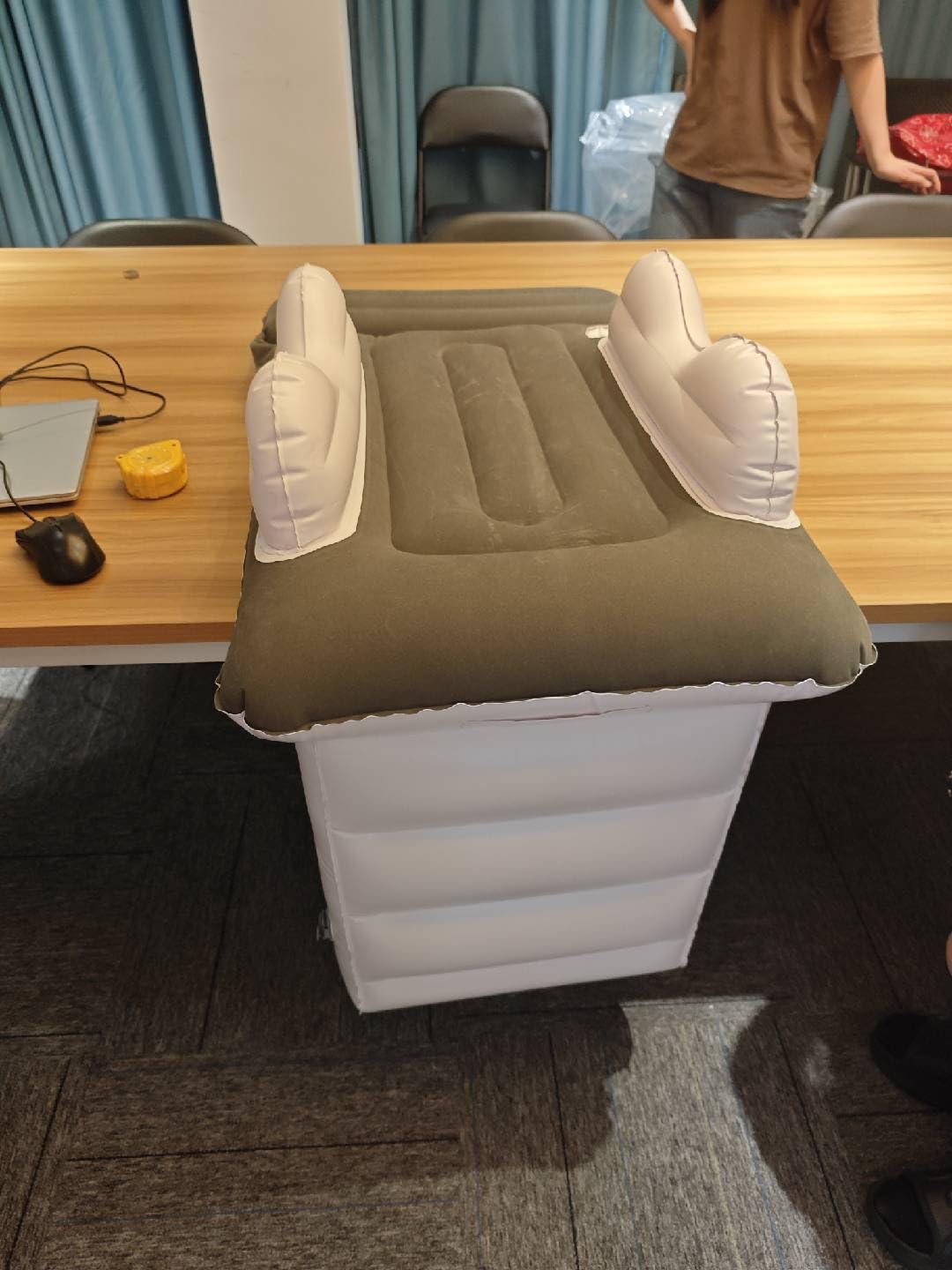 Abdtech inflatable bed pump in use provides quick setup for travel.