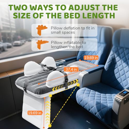 Abdtech inflatable bed with seat belt compatibility for safer seating on planes.