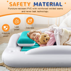 Abdtech inflatable toddler bed 60x40x12 interior offers roomy space for toddlers.