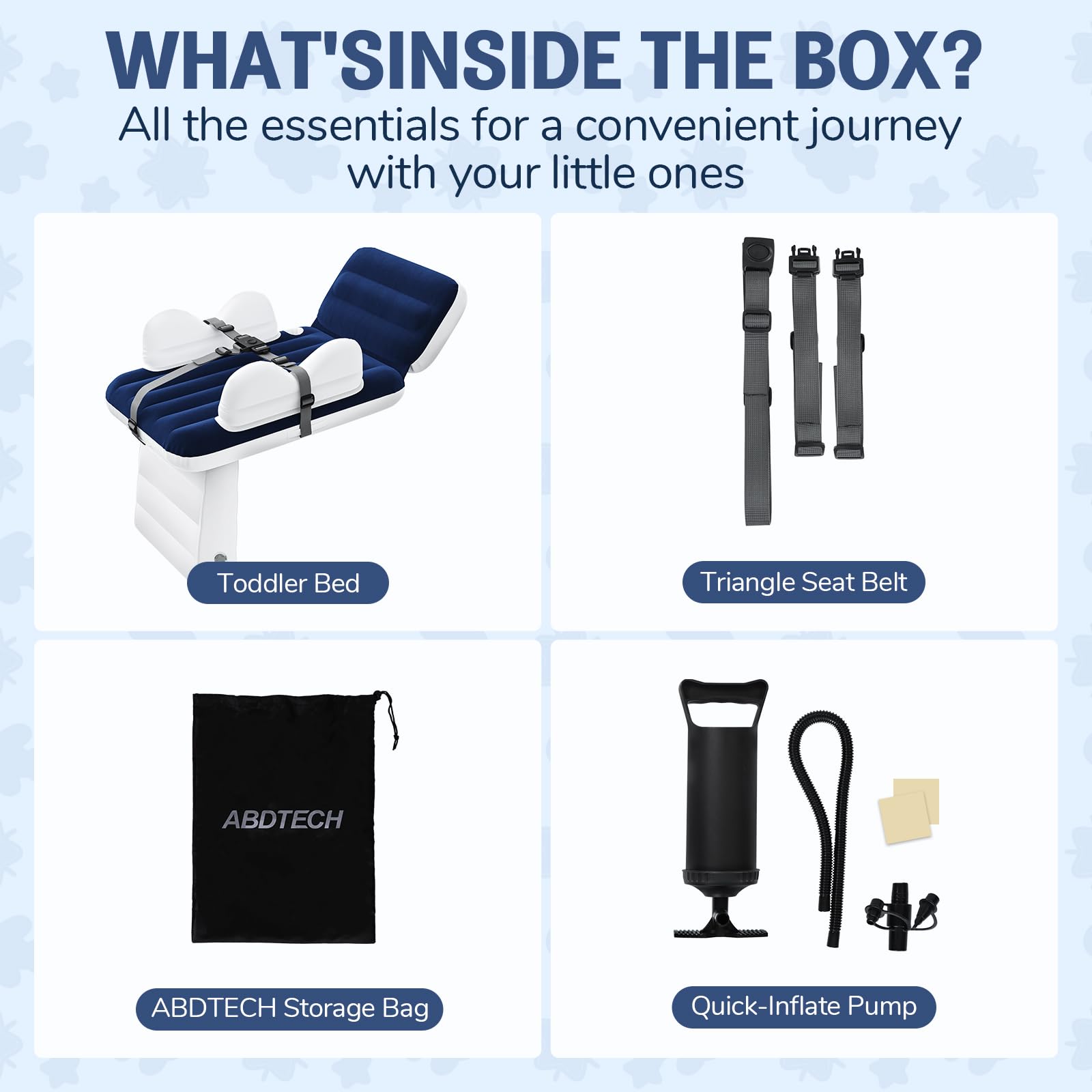 Abdtech inflatable toddler bed supports up to 100 lb across travel years
