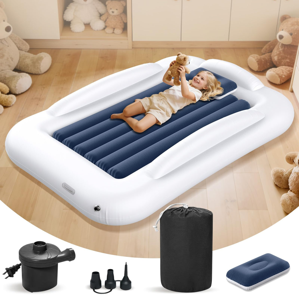 Abdtech inflatable toddler bed pump for quick setup on travel days