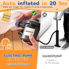 Abdtech bed with high-speed pump inflates in seconds, easing setup.
