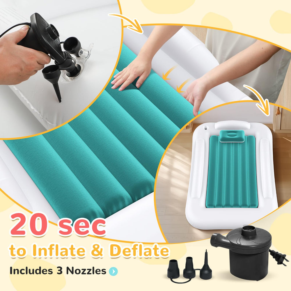 Abdtech inflatable toddler bed pump in action speeds setup on trips.