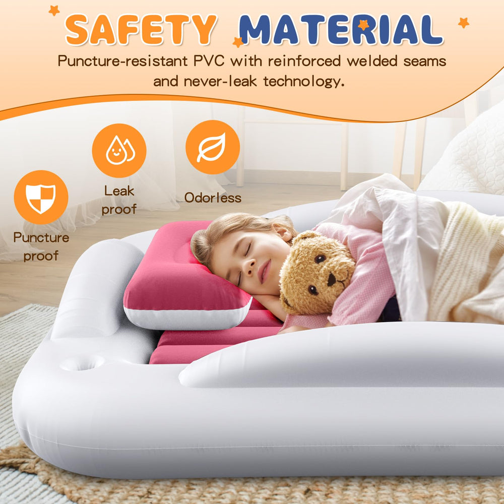 Abdtech inflatable toddler travel bed with built-in pump demonstration for effortless setup