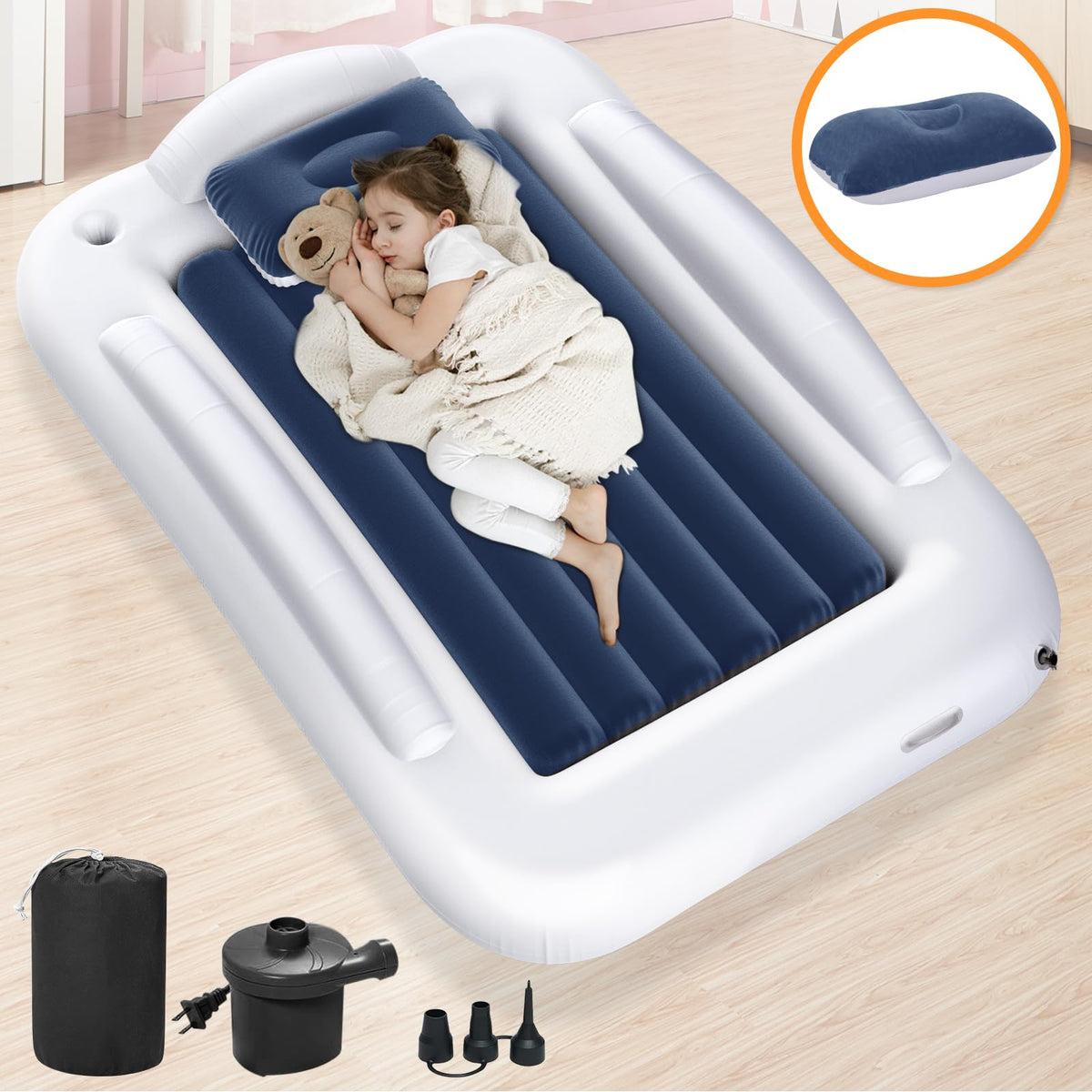 Abdtech inflatable toddler travel bed setup for quick, portable sleep option