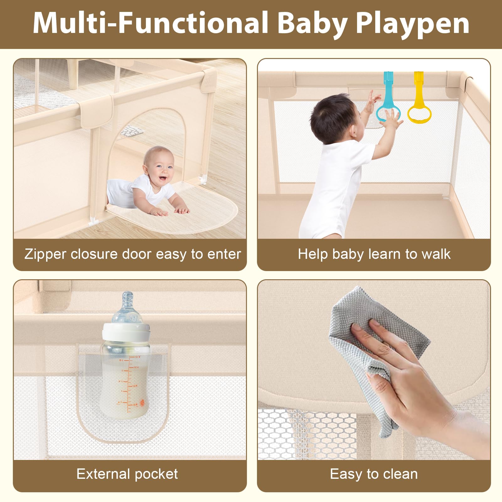 Abdtech Playpen Apricot easy-assembly design saves time.