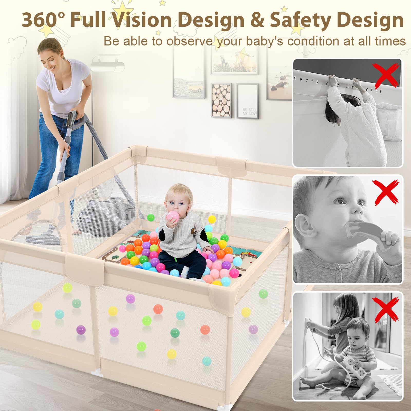 Abdtech Playpen Apricot foam padding cushions gentle landings.