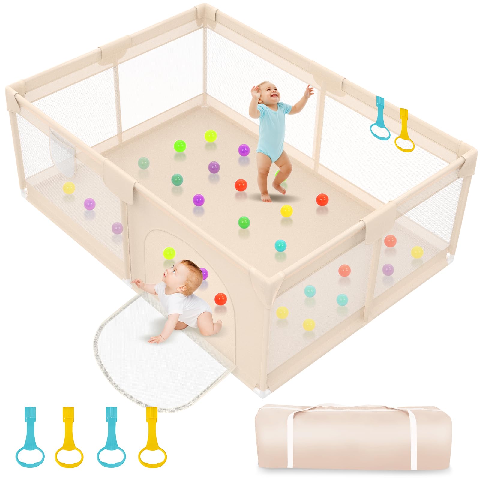 Abdtech Playpen large apricot mesh cover provides breathable, spacious play space.