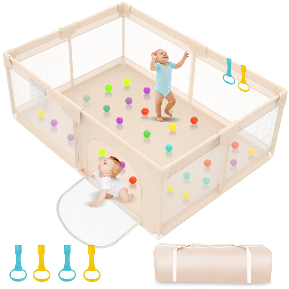 Abdtech Playpen large apricot mesh cover provides breathable, spacious play space.