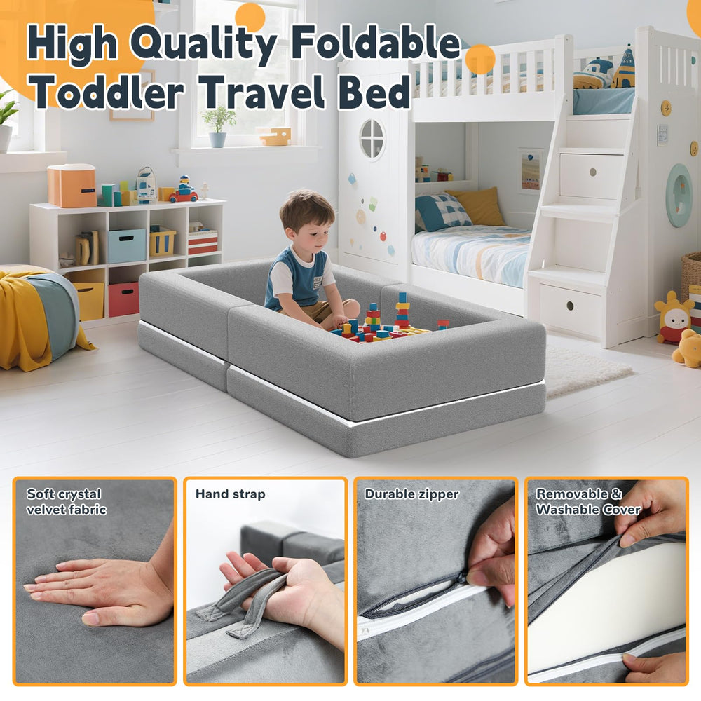 Abdtech portable toddler bed removable machine-washable cover for quick cleaning.