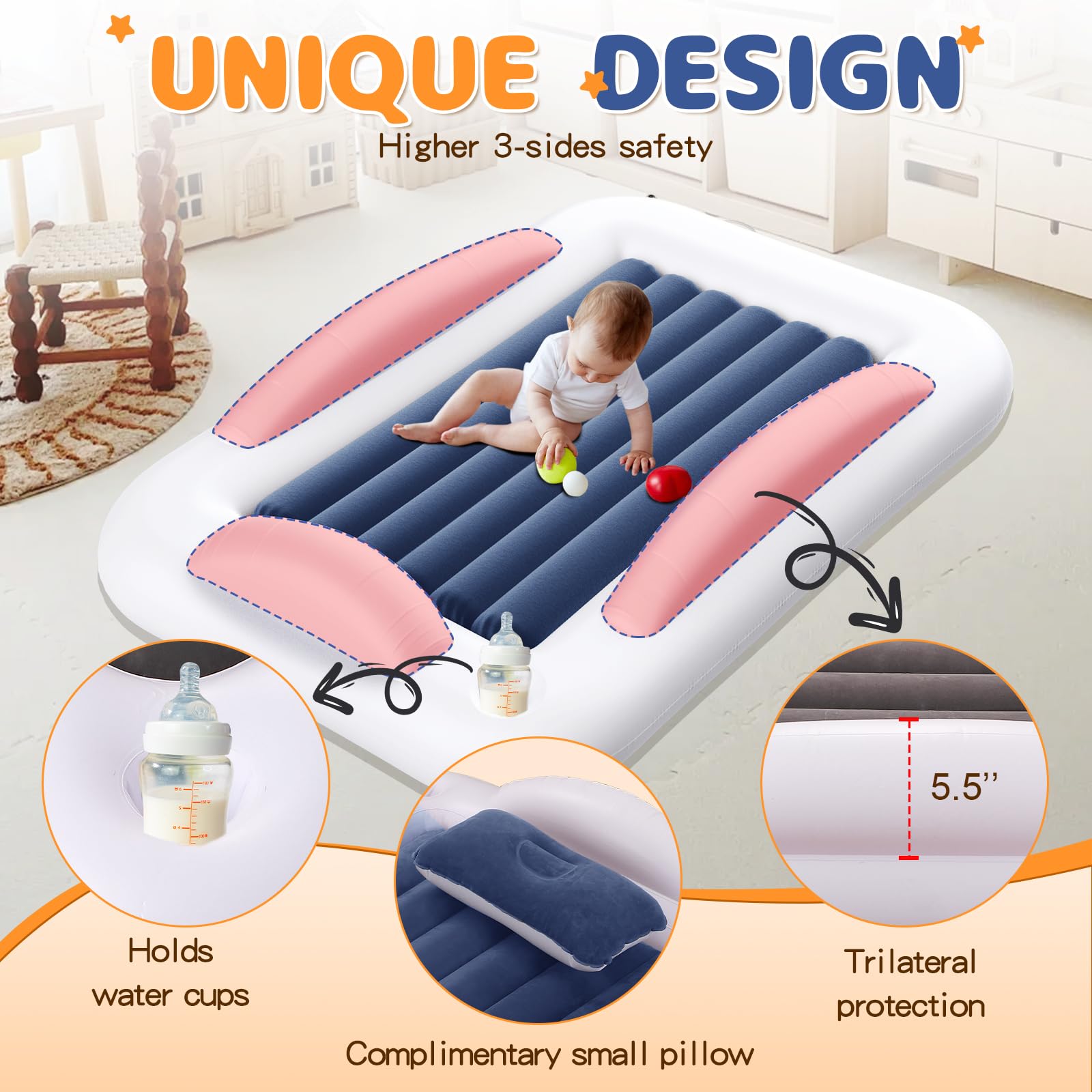 Abdtech safety sides inflatable bed ensures extra protection during sleep