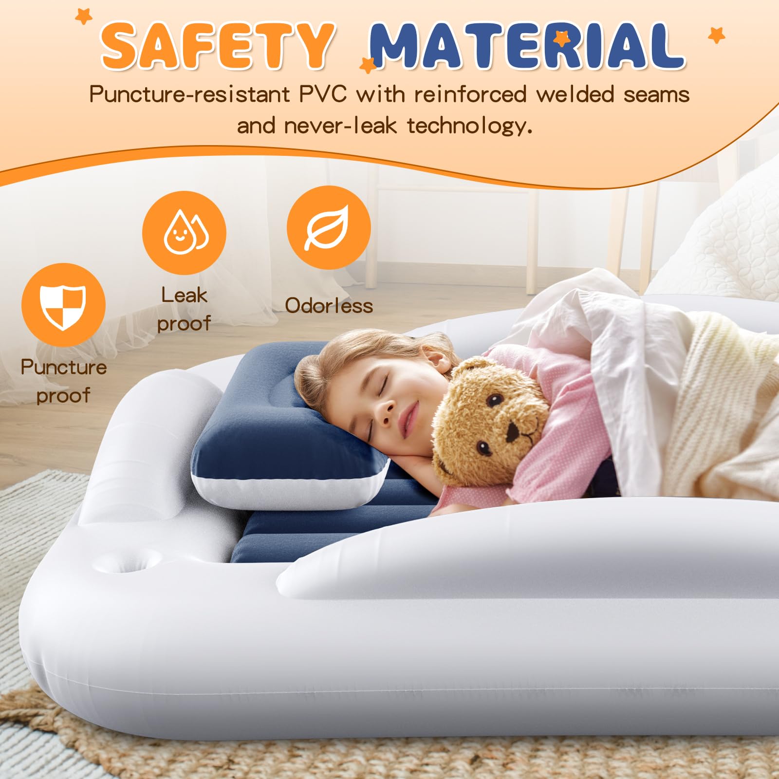 Abdtech toddler bed with high-speed pump in use for fast inflation