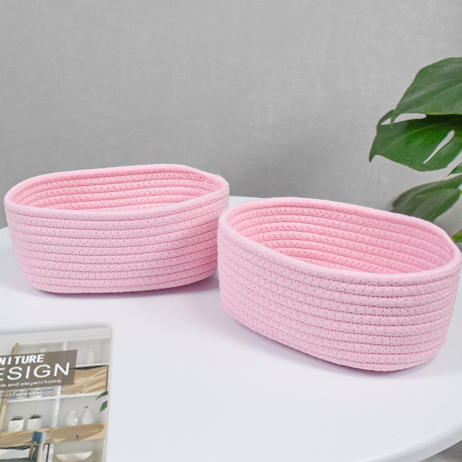 ABenkle baskets brighten nursery or hotel room organization with natural texture.