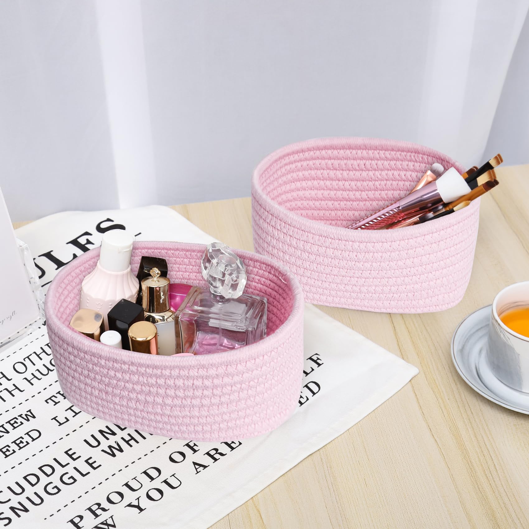 ABenkle stylish spa basket adds decorative storage in a salon or hotel.