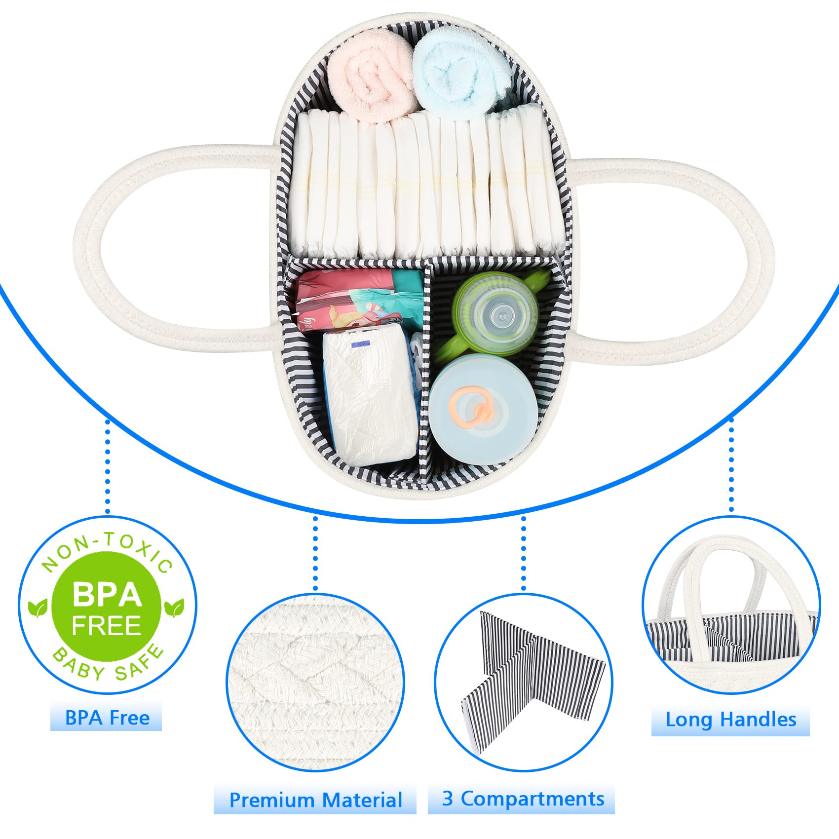 ABenkle Baby Diaper Caddy soft-touch rope is kid-friendly and fits nursery decor