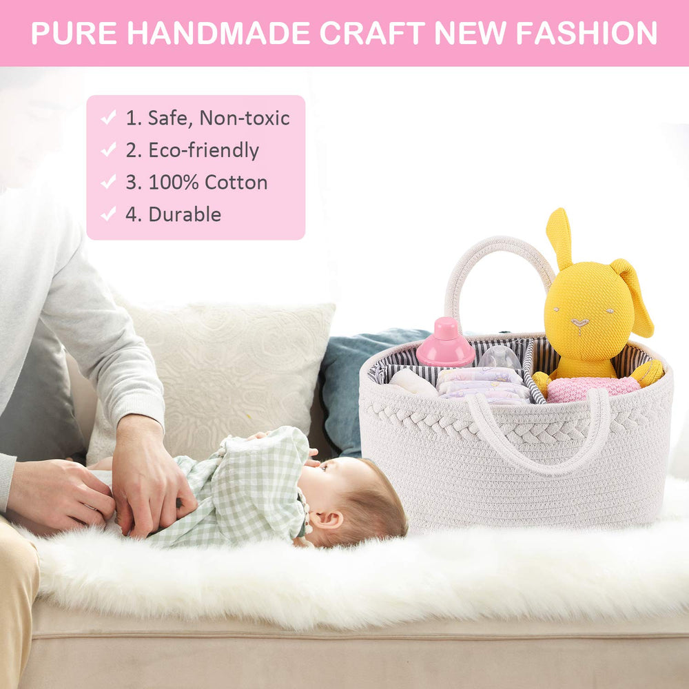 ABenkle Baby Diaper Caddy woven cotton rope offers soft touch with sturdy construction