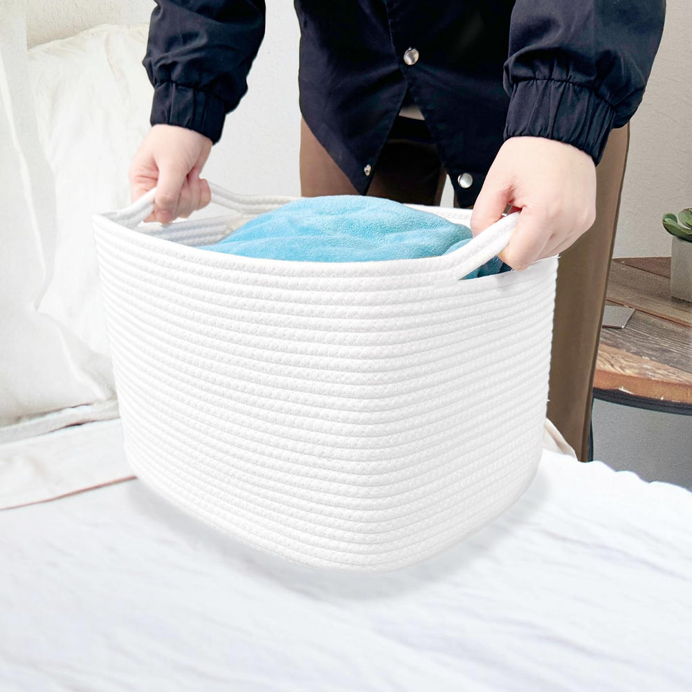ABenkle basket on bedside table for easy-access essentials