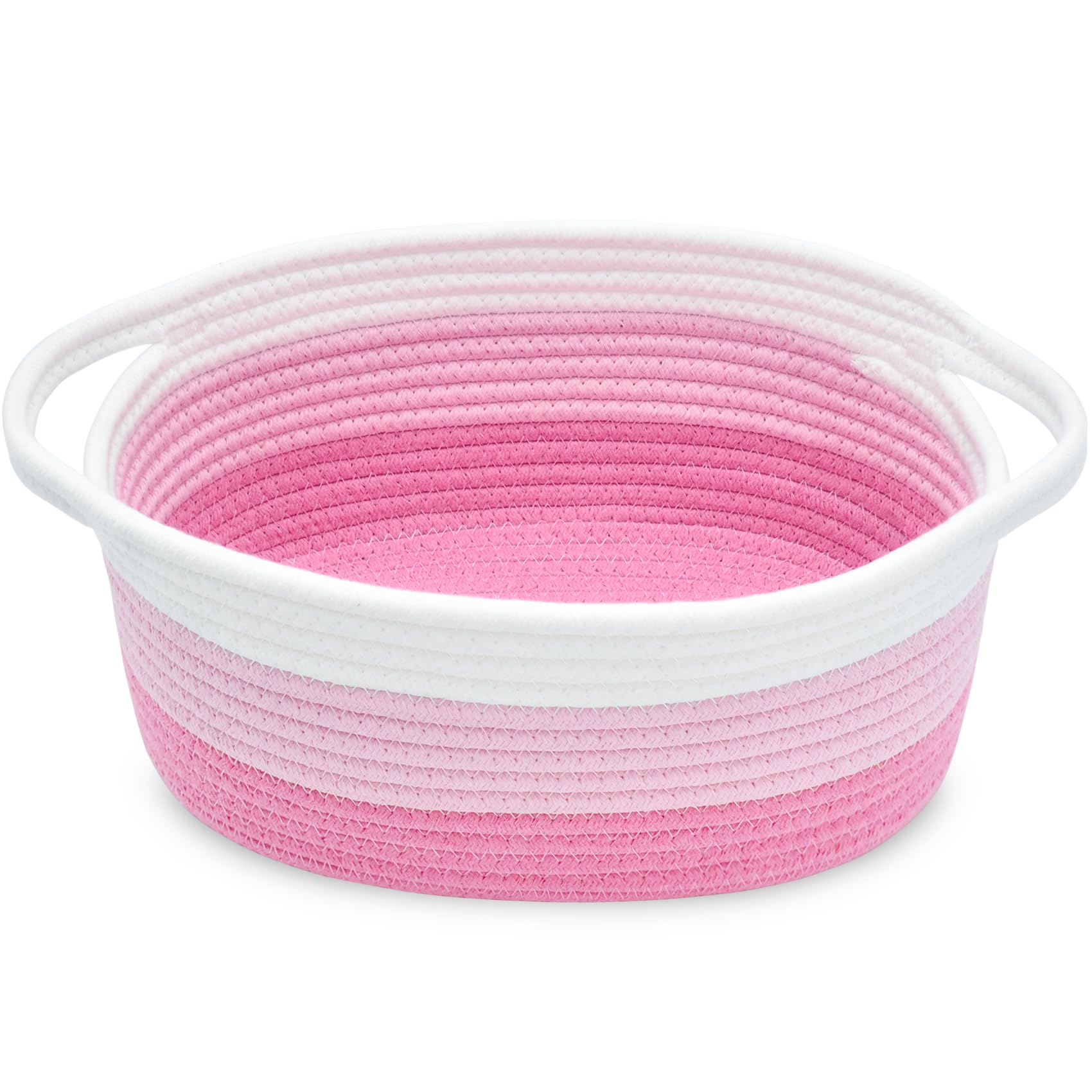 ABenkle basket with handles demonstrates sturdy woven texture for nursery organization.