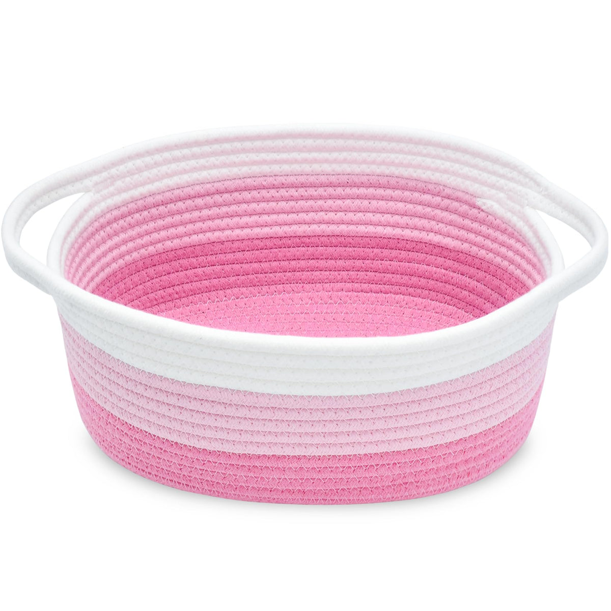 ABenkle basket with handles demonstrates sturdy woven texture for nursery organization.