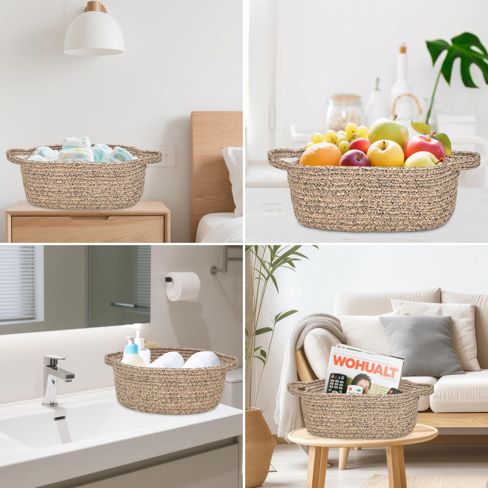 ABenkle basket with towels – organizes spa essentials and bathroom clutter