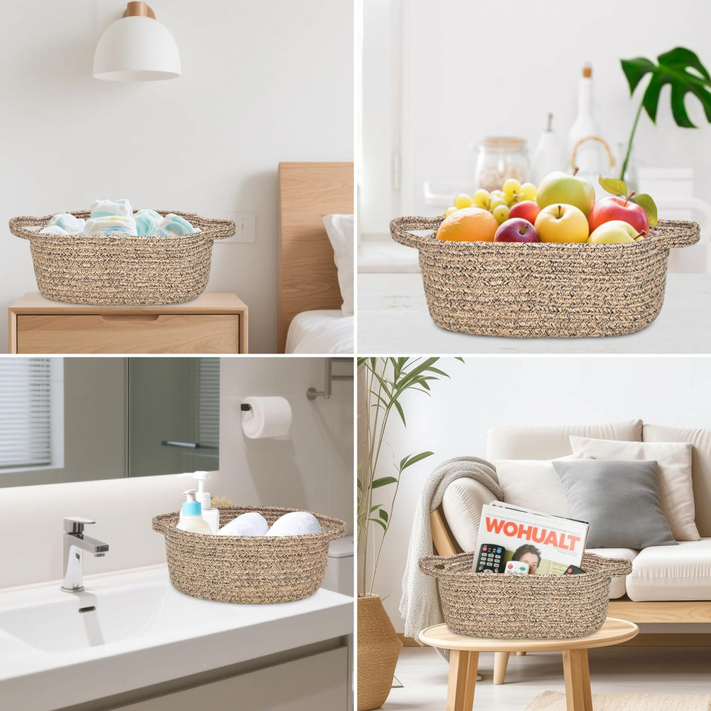 ABenkle basket with towels – organizes spa essentials and bathroom clutter