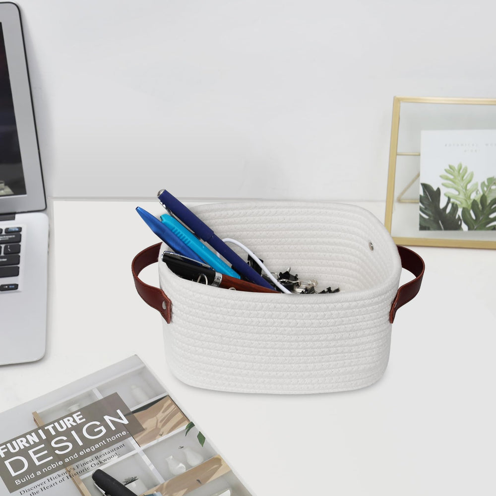 ABenkle bathroom organizer bin for towels and toiletries with spa-like touch.