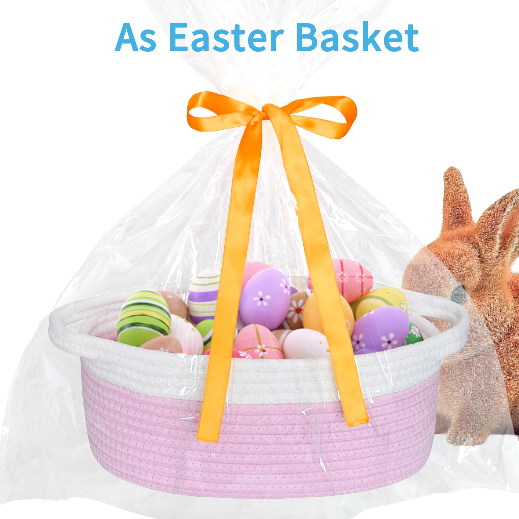 ABenkle boho rope basket front view highlighting weave and handle for stylish organization.