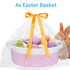 ABenkle boho rope basket front view highlighting weave and handle for stylish organization.