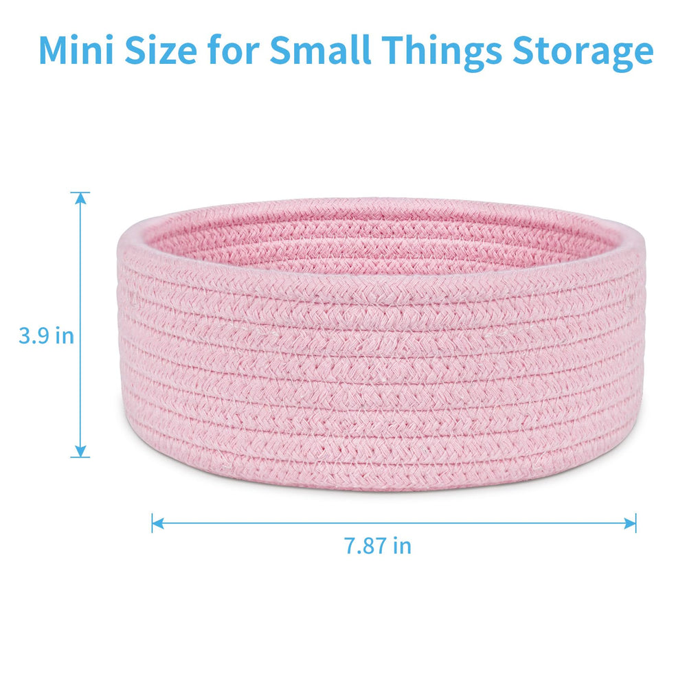 ABenkle pink basket close-up reveals natural cotton rope texture and safety