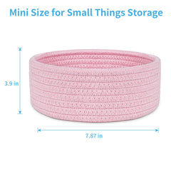 ABenkle pink basket close-up reveals natural cotton rope texture and safety