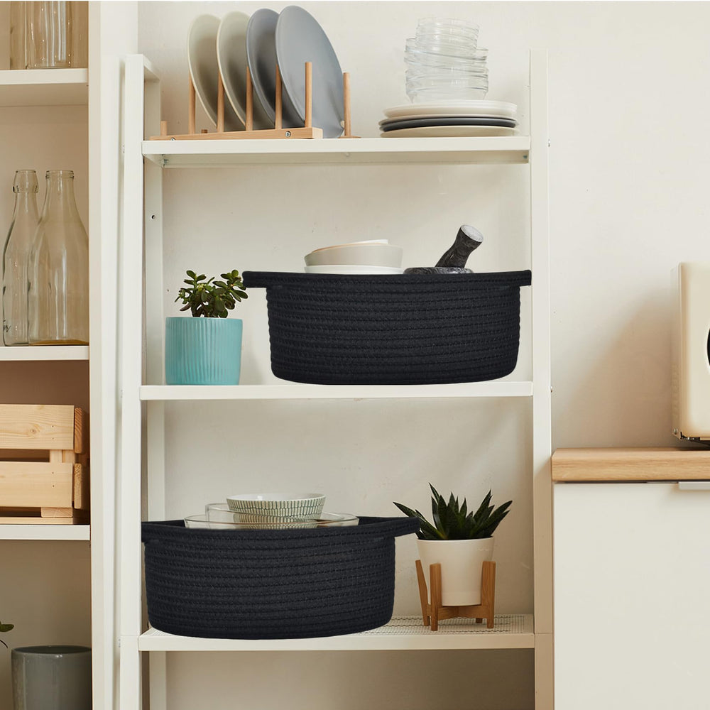 ABenkle decorative basket on a shelf for versatile organization