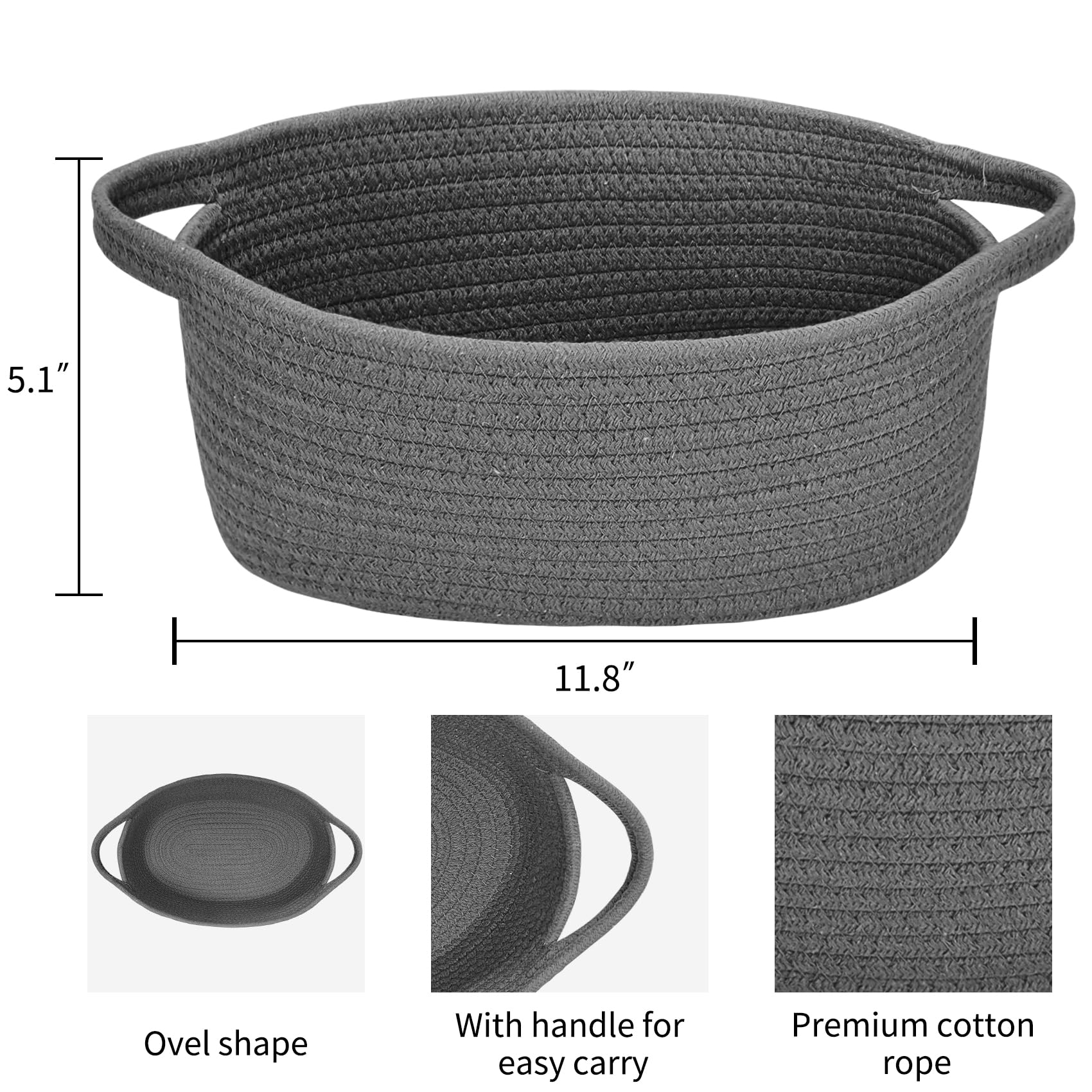ABenkle deep grey rope bin close-up shows cotton material, safe for baby and pets.