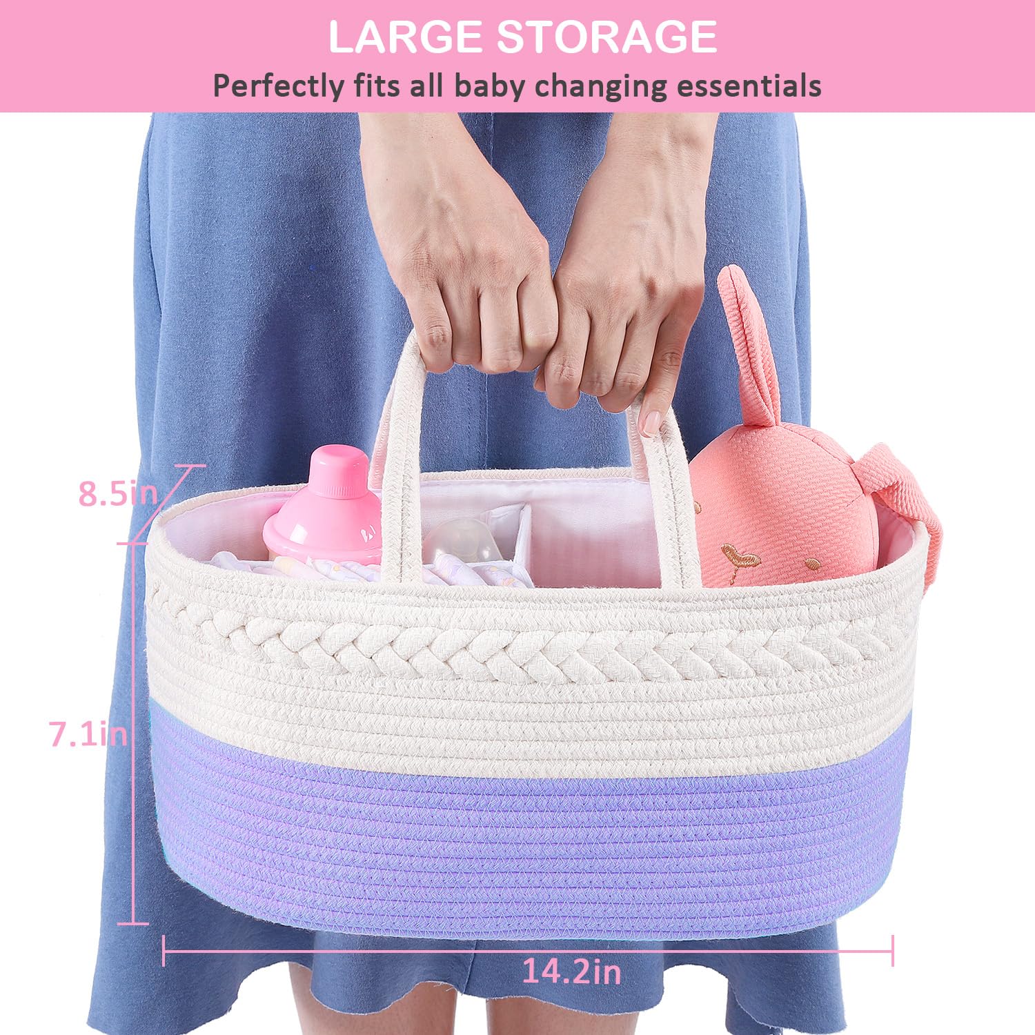 ABenkle diaper caddy cotton rope material offers durable, soft organization.