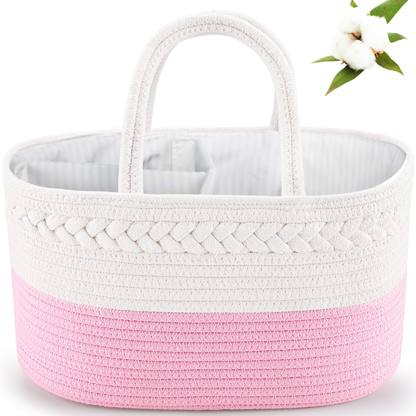 ABenkle diaper caddy front view with roomy compartments for diapers and wipes