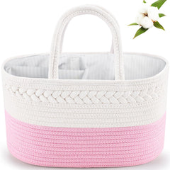ABenkle diaper caddy front view with roomy compartments for diapers and wipes
