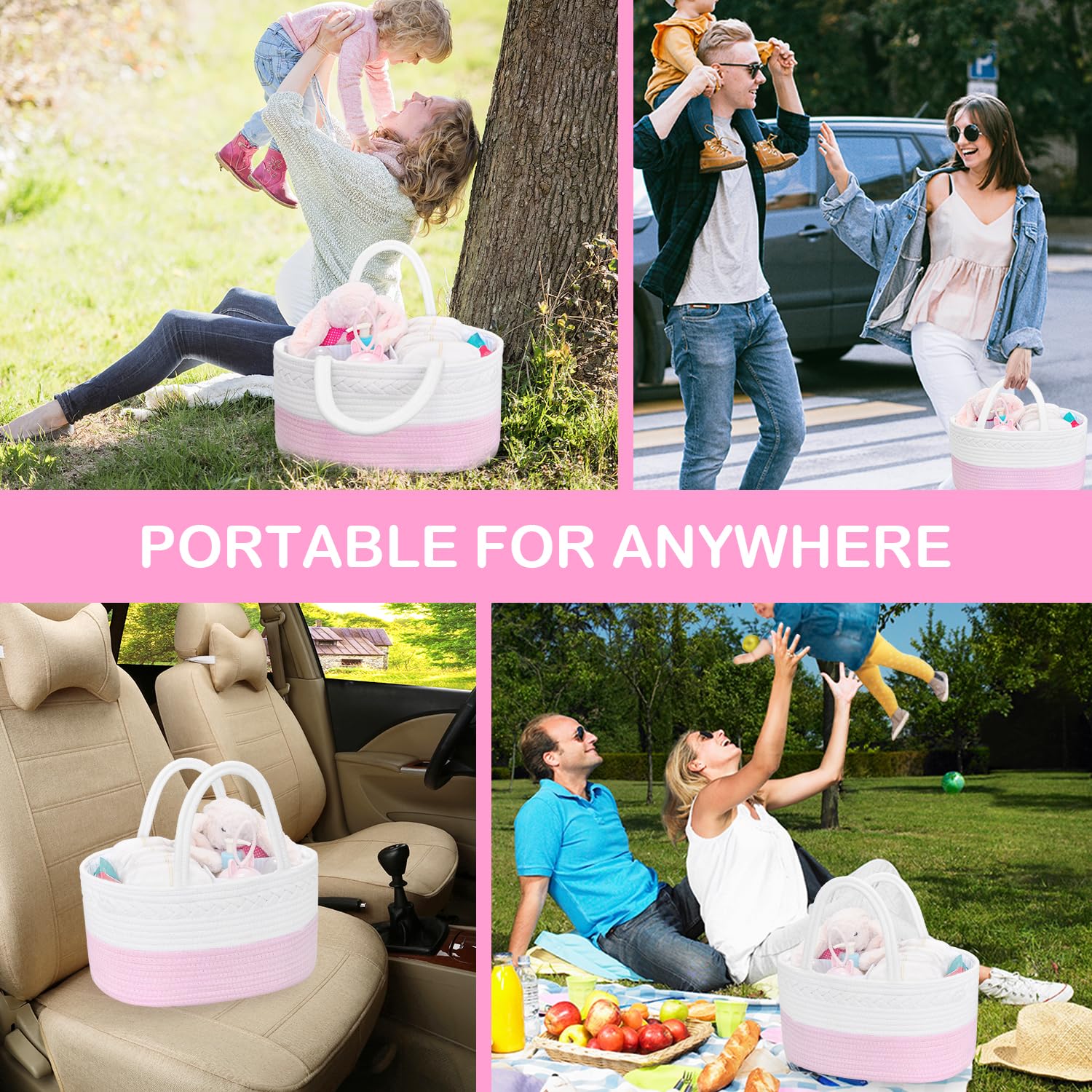 ABenkle diaper caddy pink changing-table organizer keeps essentials within reach.