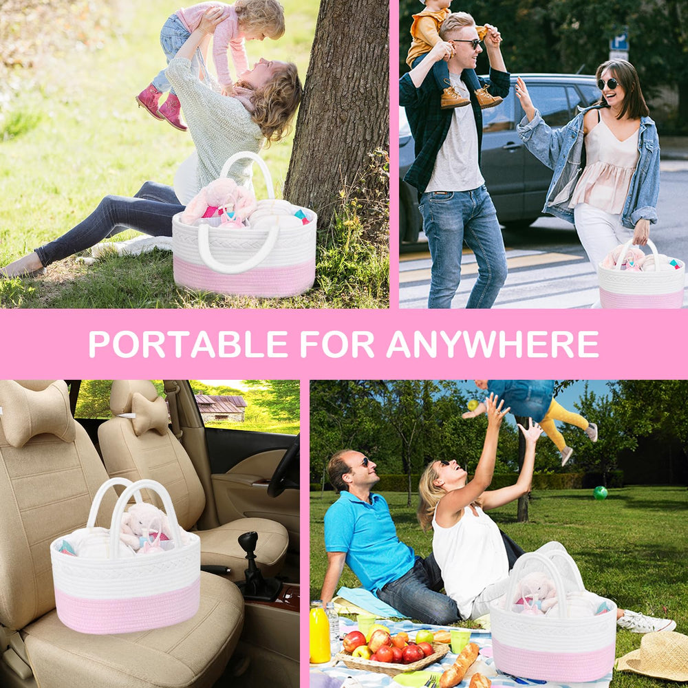 ABenkle diaper caddy pink changing-table organizer keeps essentials within reach.