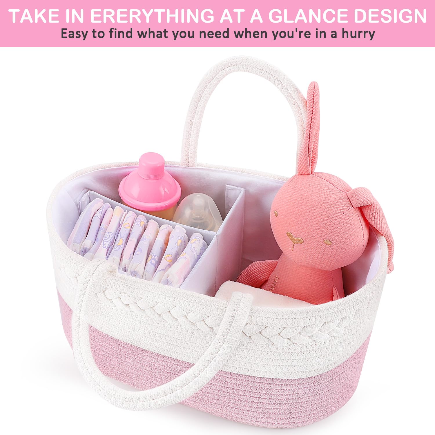 ABenkle diaper caddy pink large capacity for diapers and wipes.
